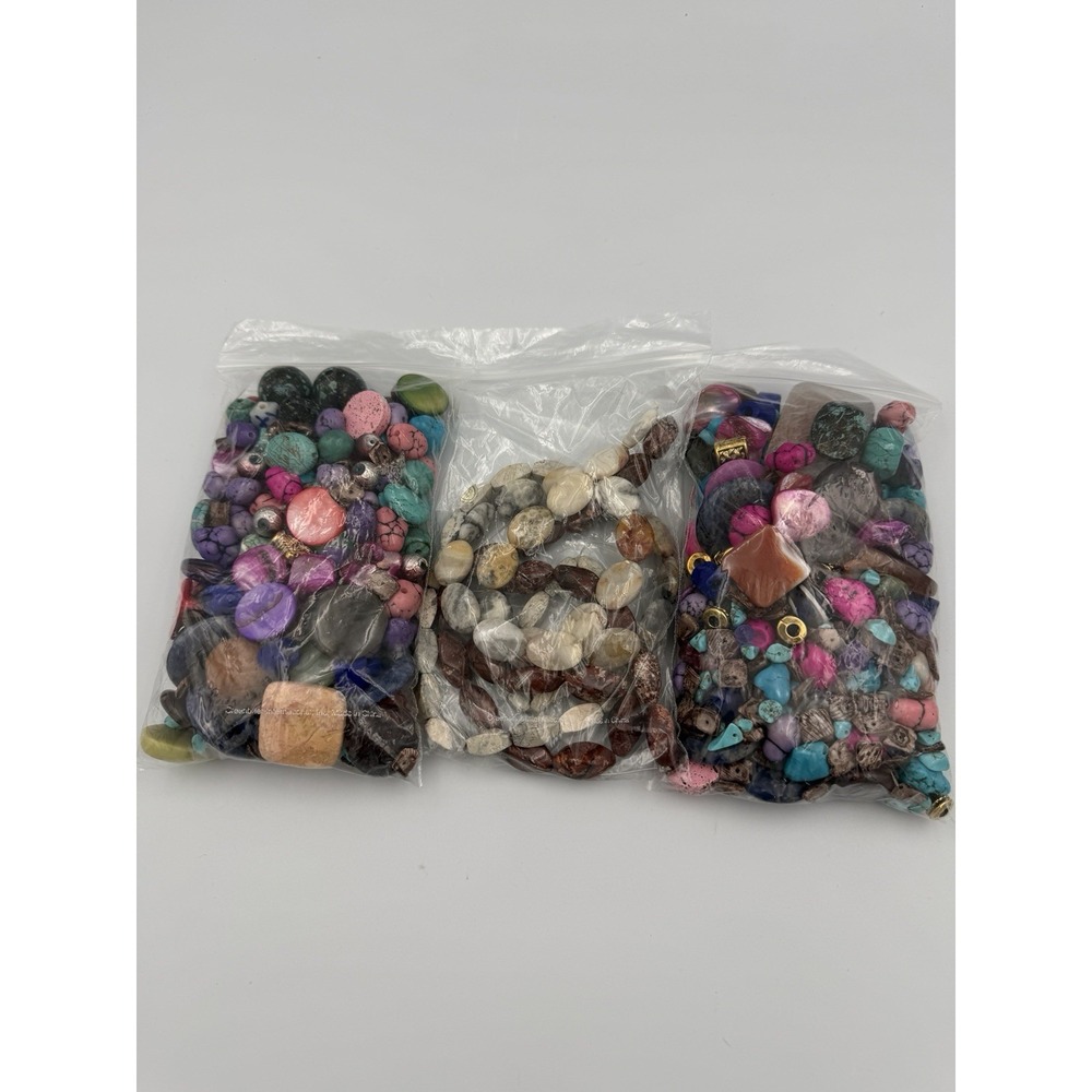 2lb Mixed Beads Multicolor Gemstone Small & Big Pc Rocks Jewelry